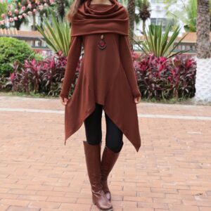 Cotton tunic tops, shawl collar top, knit tunic dress